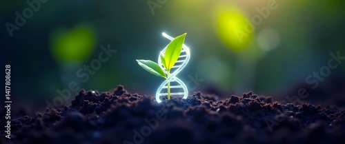 AI-driven mobile banking enhances financial inclusion and accessibility under urban social policy and regulation. Innovative DNA Helix with Green Leaves Representing Growth and Analysis