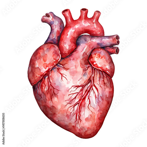Realistic Human Heart Organ Isolated Hand Drawn Watercolor Painting Illustration Artwork Detail