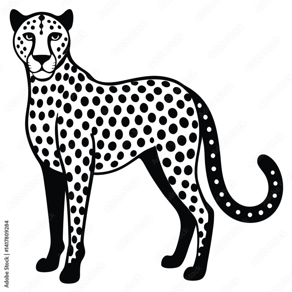 Fototapeta premium Standing cheetah silhouette vector flat illustration design.