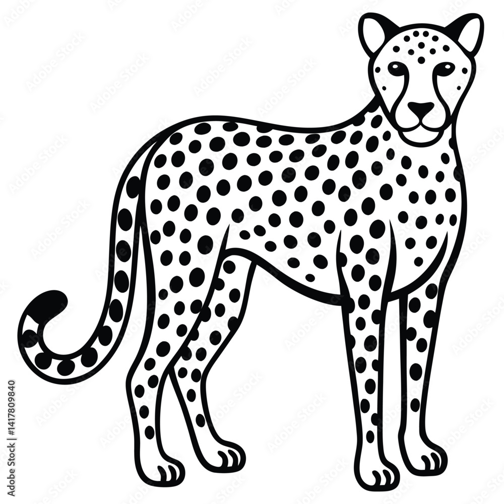 Fototapeta premium Standing cheetah silhouette vector flat illustration design.