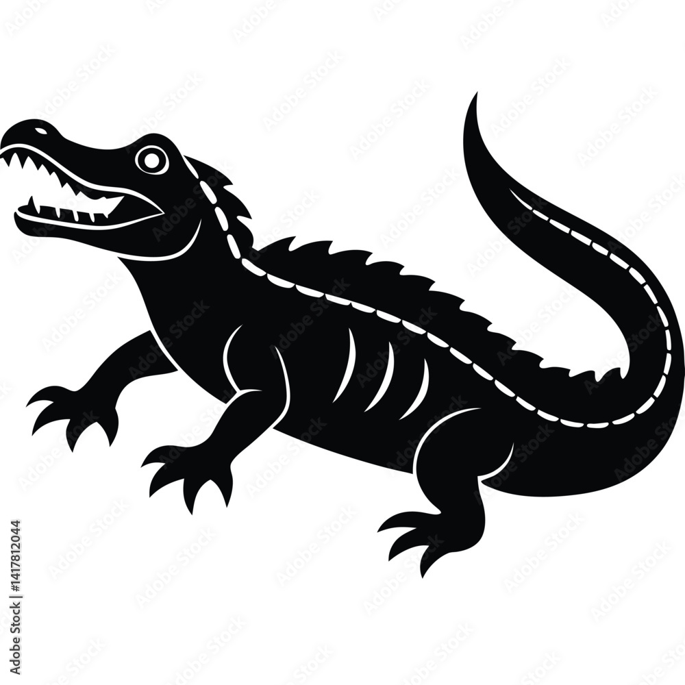 Crocodile vector silhouette with mouth open in calm resting pose on clean white background illustration Crocodile vector silhouette with mouth open in calm resting pose on clean white background illustration