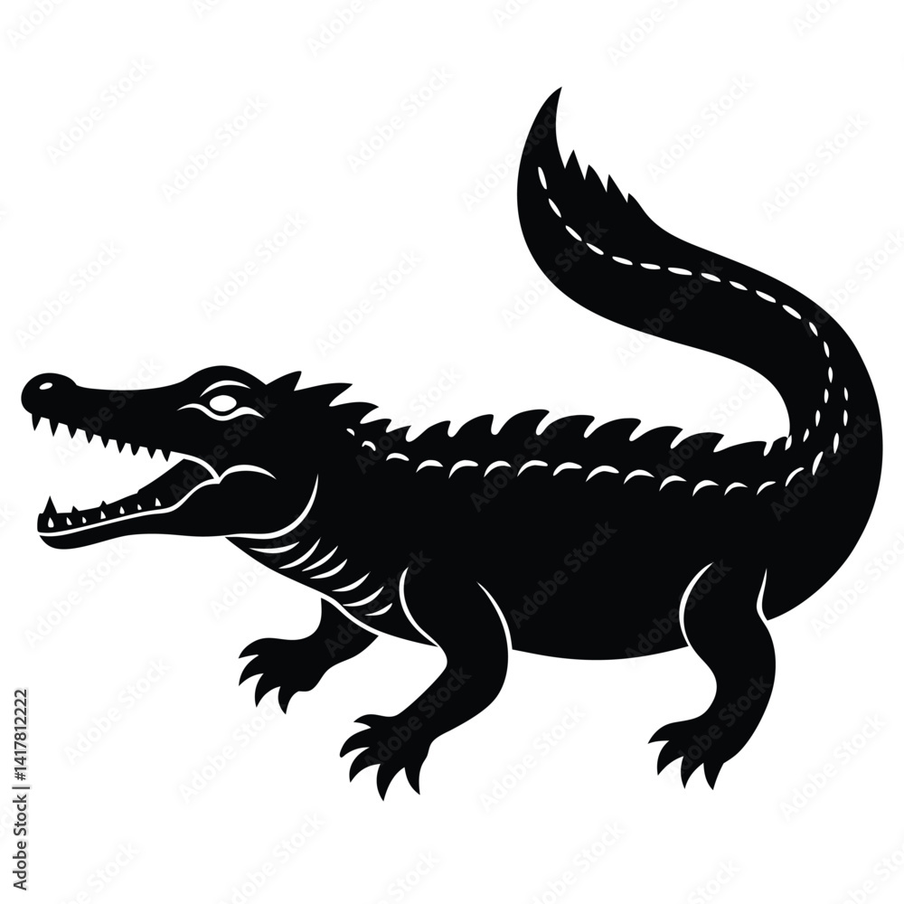 Naklejka premium Crocodile vector silhouette with mouth open in calm resting pose on clean white background illustration
