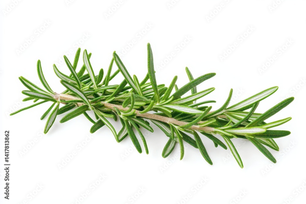 Fototapeta premium Fresh Rosemary Sprig Vibrant Green Herb Isolated on White Background Perfect for Culinary and Aromatic
