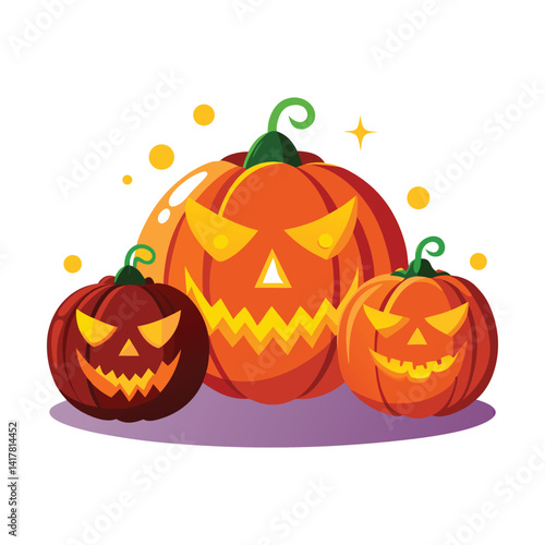 Festive Halloween Jack-o'-Lantern Pumpkins With Cheerful Carved Faces