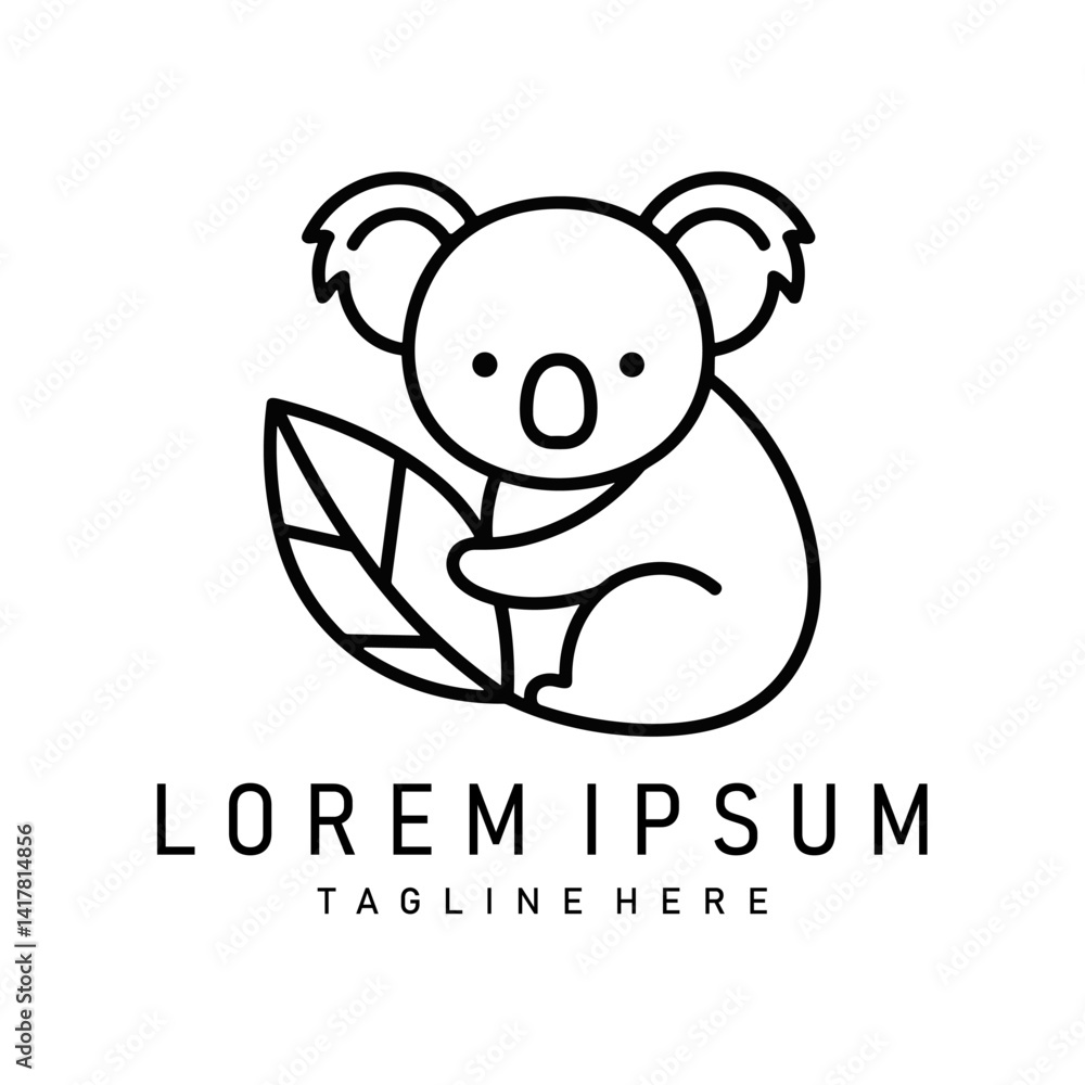 Minimalist elegant logo of koala combined with a leaf Minimalist elegant logo of koala combined with a leaf