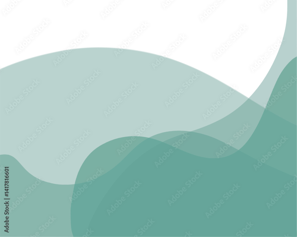 Obraz premium light teal-green abstract background.&nbsp;Soft, flowing, translucent shapes and curves create a layered, wavy effect. The color transitions smoothly from a very light teal-green to a slightly darker s