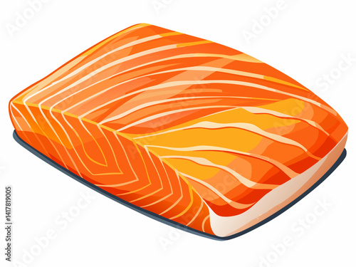 A high-quality vector illustration of a fresh salmon fillet with bright orange flesh and white striping, isolated on a white background