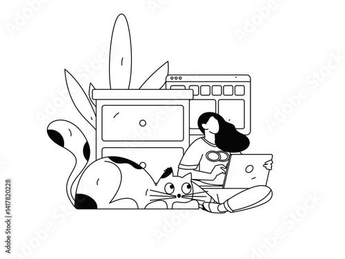 Flat vector illustration of business people operating work scene
