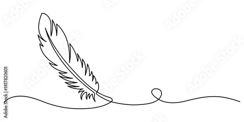 Bird feather Continuous one line art drawing  of outline line vector illustration with white background, Continuous one line drawing of Bird feather Isolated on white background, Bird feather.