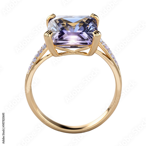 princess cut quartz gemstone on gold ring transparent background isolated png stock