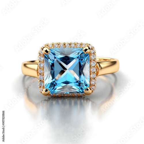 princess cut topaz gemstone on gold ring transparent background isolated png stock
