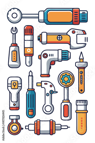 Cartoon Tools Flat Illustration, Handyman or Repairing concept