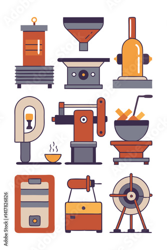 Colorful Illustration of Various Food Preparation Tools