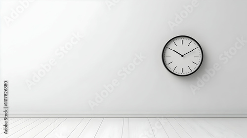 Wallpaper Mural Minimalist interior scene featuring clock on a white wall and plank floor Torontodigital.ca