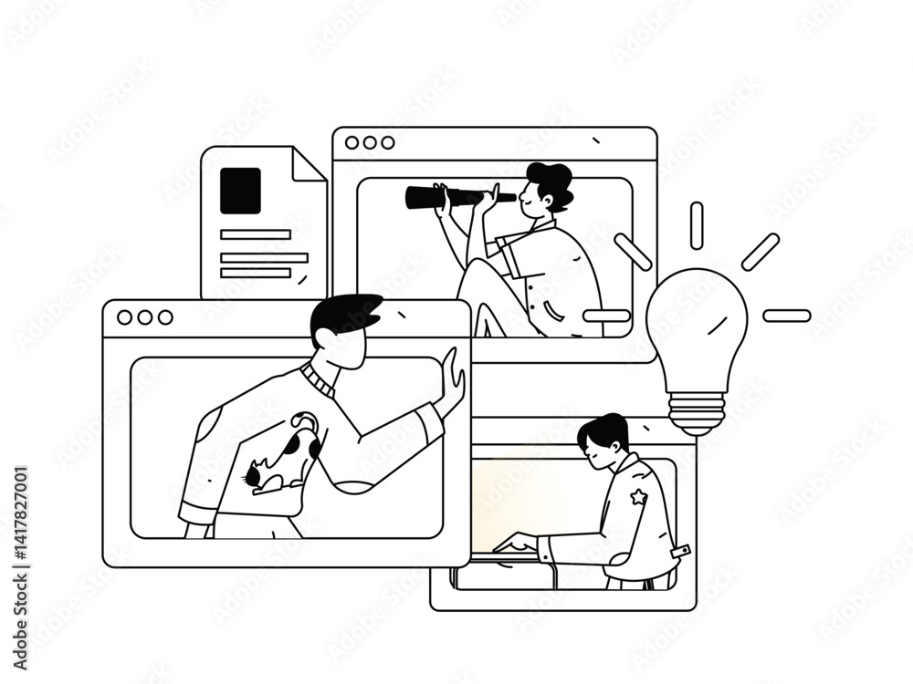 Fototapeta premium Flat vector illustration of business people operating work scene 