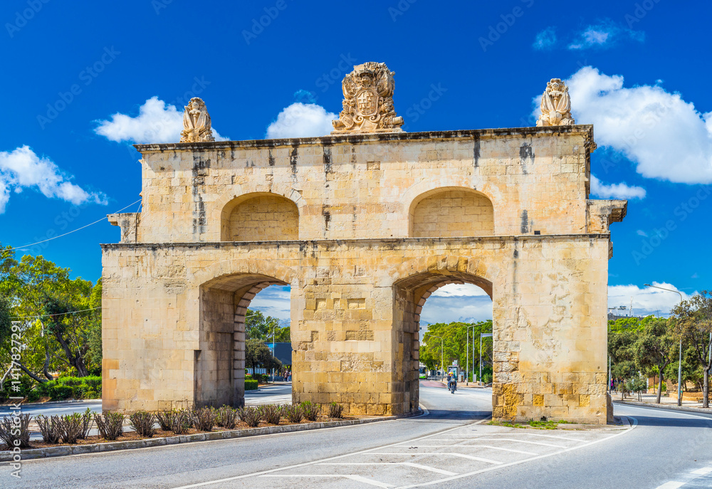 View of the Portes des Bombes (Cannons Gate) in Floriana, Malta