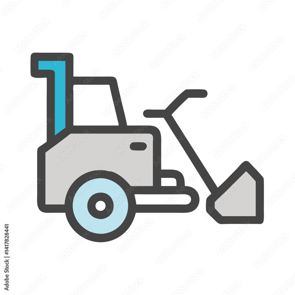 Line Art Garden Tiller, Landscaping Machine Icon on Black Line Art Garden Tiller, Landscaping Machine Icon on Black
