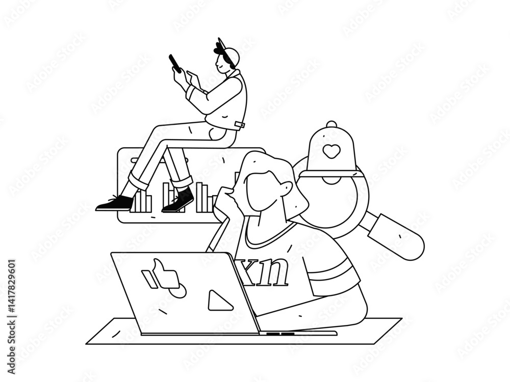 Fototapeta premium Flat vector illustration of business people operating work scene 
