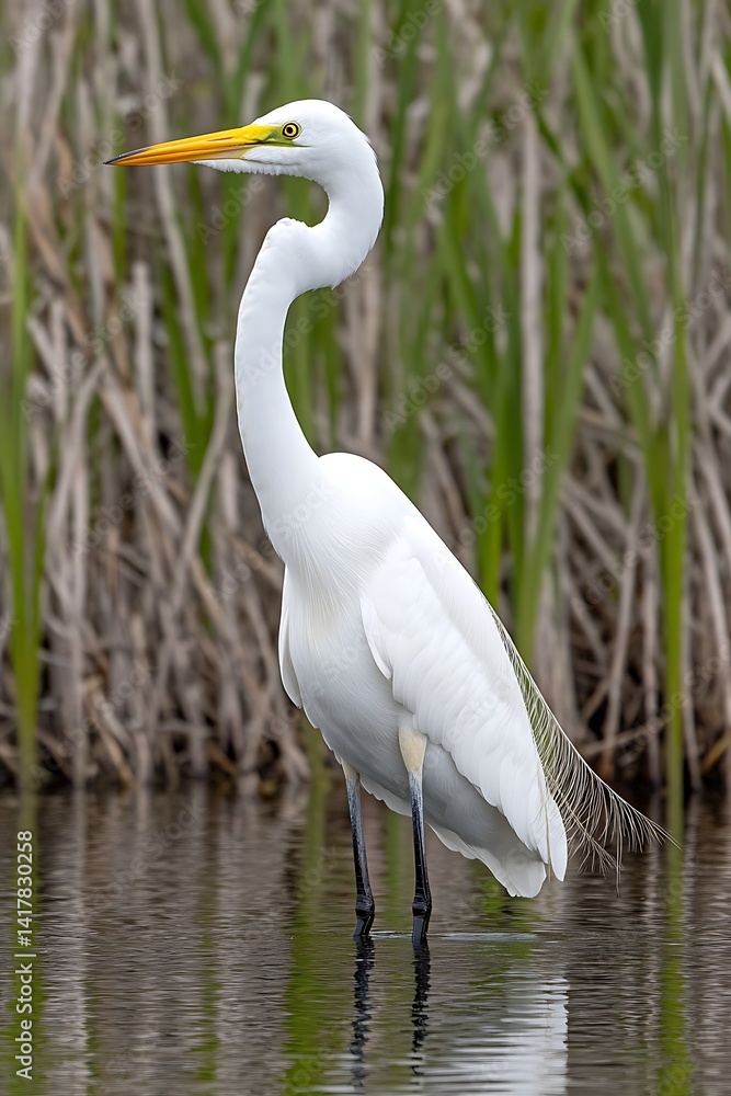 Obraz premium A Serene Great Egret Wading in Wetlands of excellence in splendor beyond compare with grace