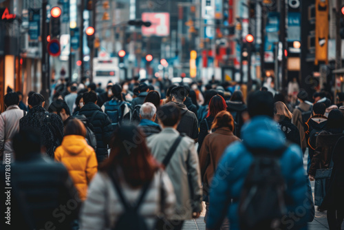 Wallpaper Mural A bustling street scene with a crowd of people walking, focus on diverse individuals in an urban setting. Torontodigital.ca