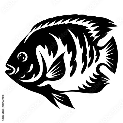 Stylized Black and White Image of a Tilapia Fish with Bold Markings