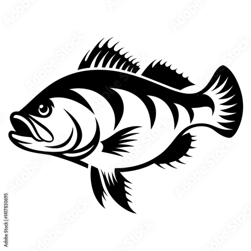 Monochrome depiction of a spiky finned fish with artistic black and white contrast