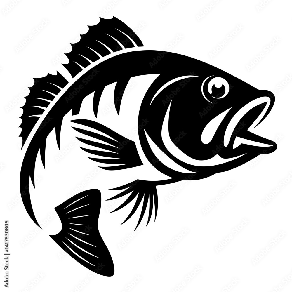 Black and White Illustration of a Largemouth Bass Leaping Upward Black and White Illustration of a Largemouth Bass Leaping Upward
