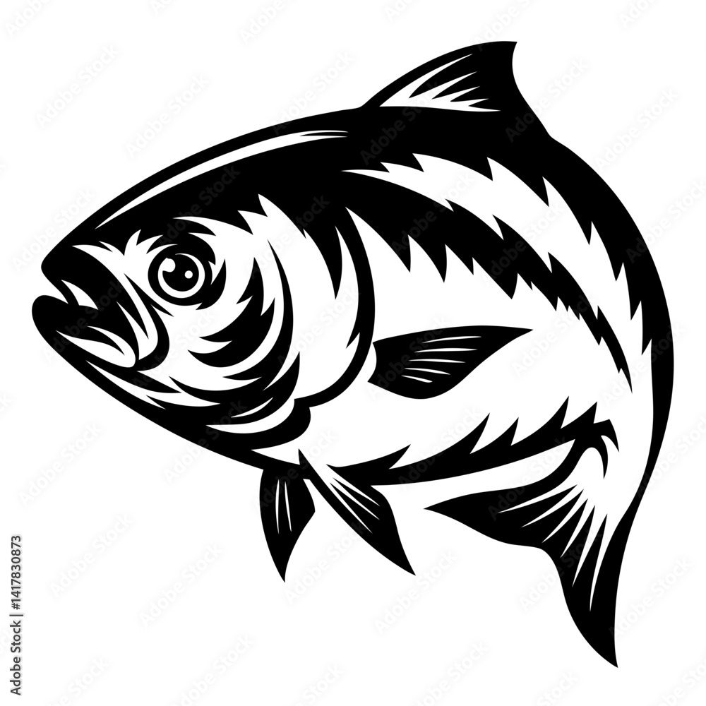 Obraz premium Striking black and white graphic illustration of a powerful ocean fish