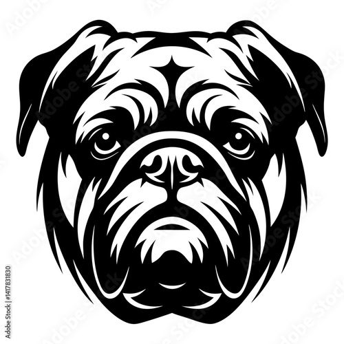 Stylized Bulldog Head in Black and White with Intricate Design Elements