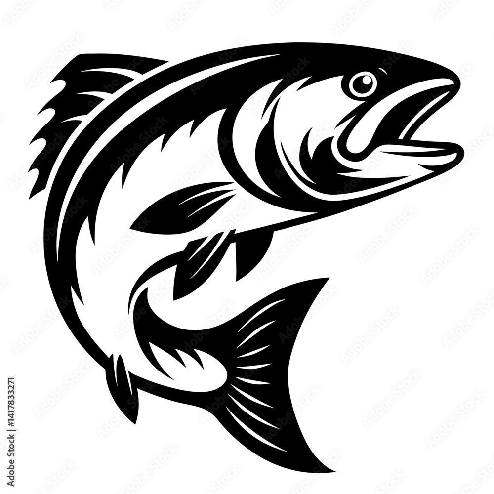 Majestic salmon jumping out of the water with mouth open in vector Majestic salmon jumping out of the water with mouth open in vector