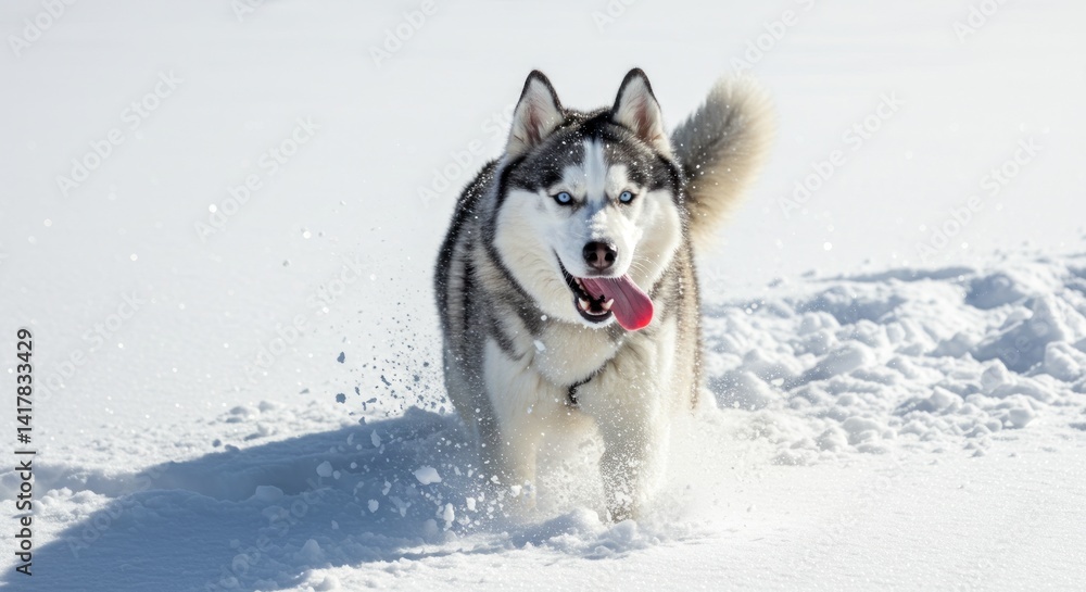 Husky Dog Running in Snow - Photo Husky Dog Running in Snow - Photo