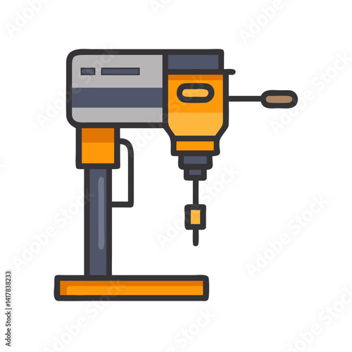 Illustration of a workshop drill press on black