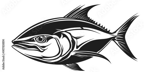 A black silhouette vector illustration shows a fish in the form of a fish, a marine animal design