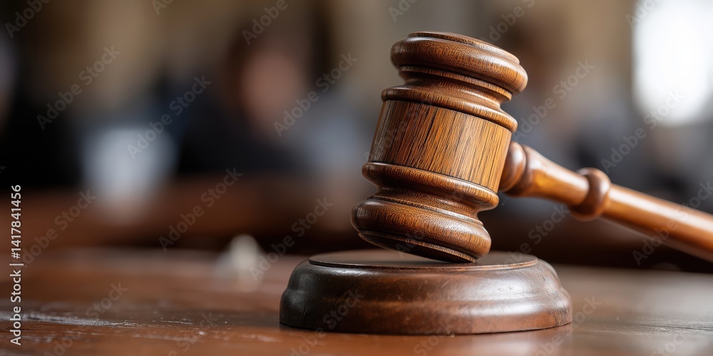 A wooden gavel rests on a desk, symbolizing authority and decision-making, reflected in the blurred background of a legal setting, conveying the essence of justice. A wooden gavel rests on a desk, symbolizing authority and decision-making, reflected in the blurred background of a legal setting, conveying the essence of justice.