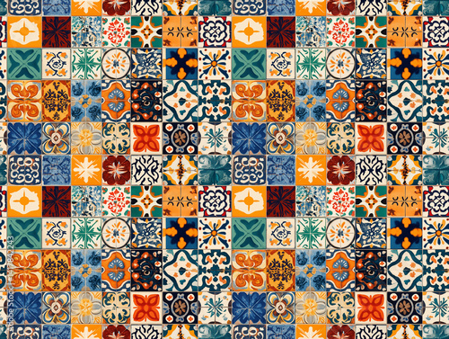 Traditional tile designs are combined in this vibrant mosaic