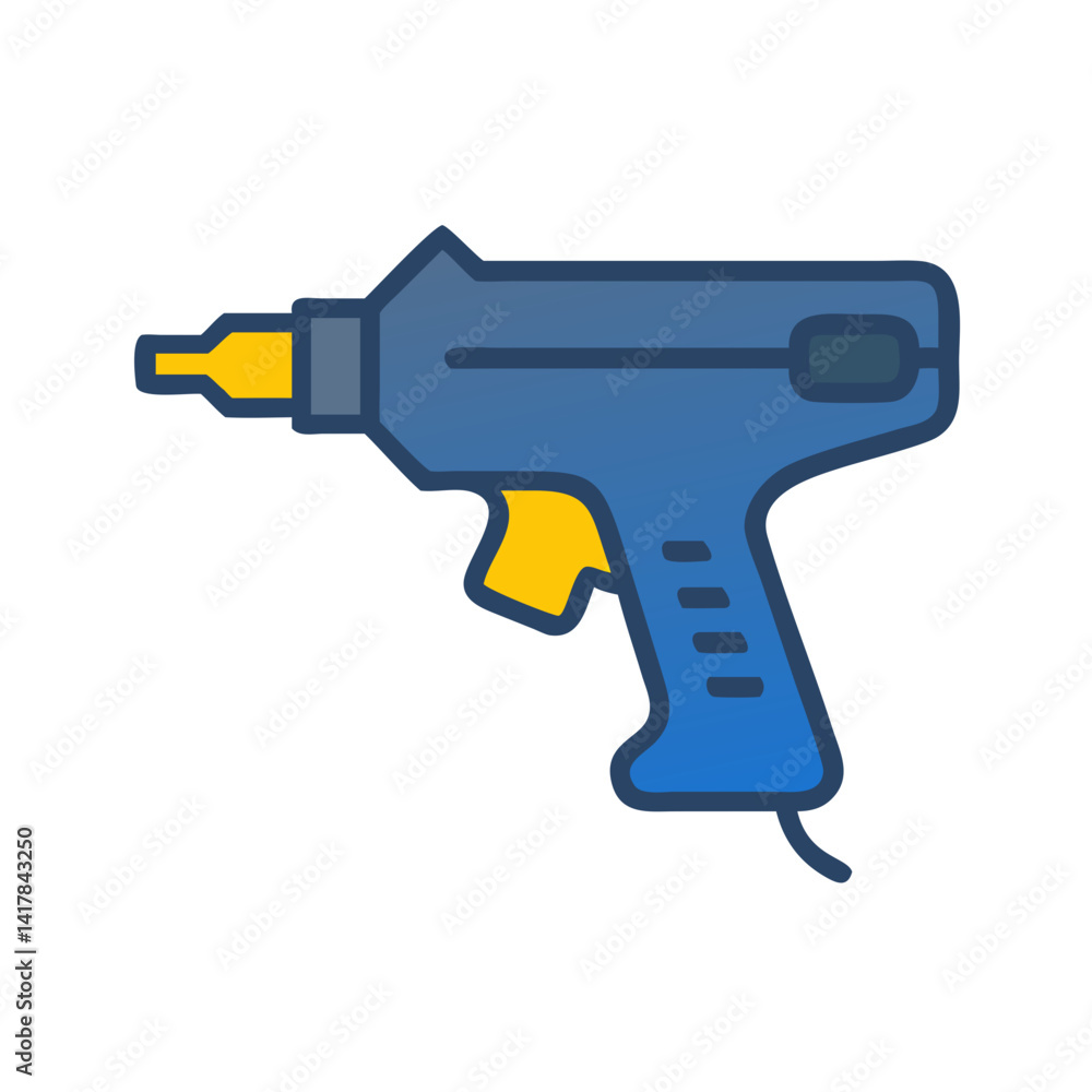 Blue glue gun illustration icon on a black backdrop Blue glue gun illustration icon on a black backdrop