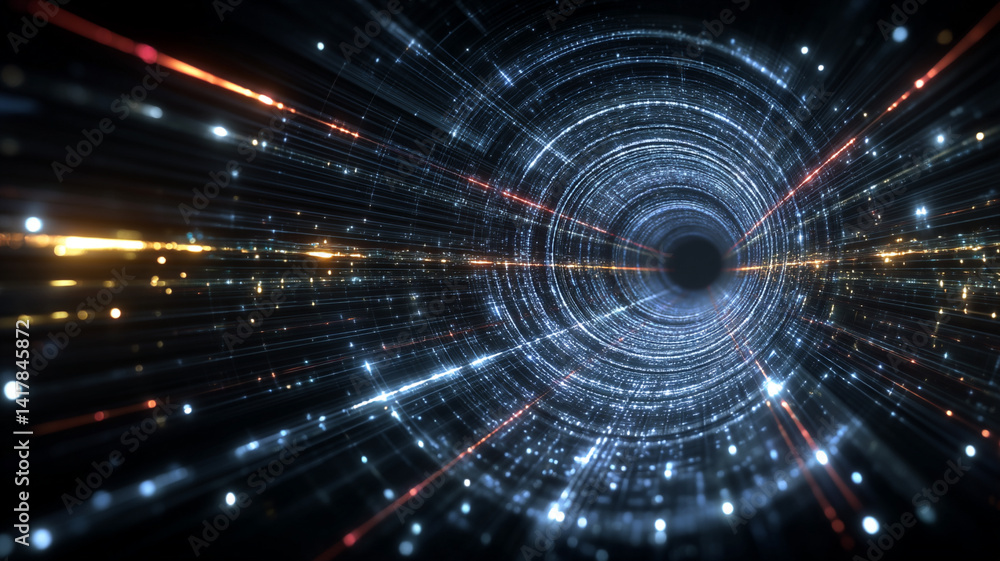 Obraz premium Futuristic Black Hole Vortex – Sci-Fi Digital Tunnel in Outer Space