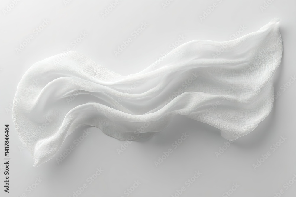 Fototapeta premium Flowing white fabric gracefully draped on a light background creating an elegant and serene atmosphere