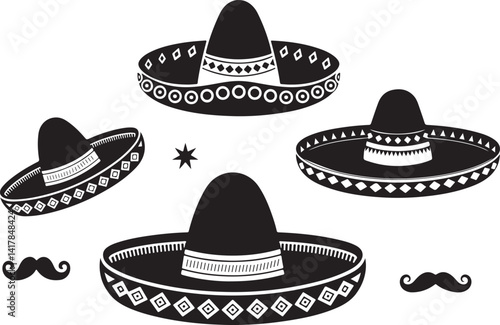 Stylish Black and White Sombrero Design Set