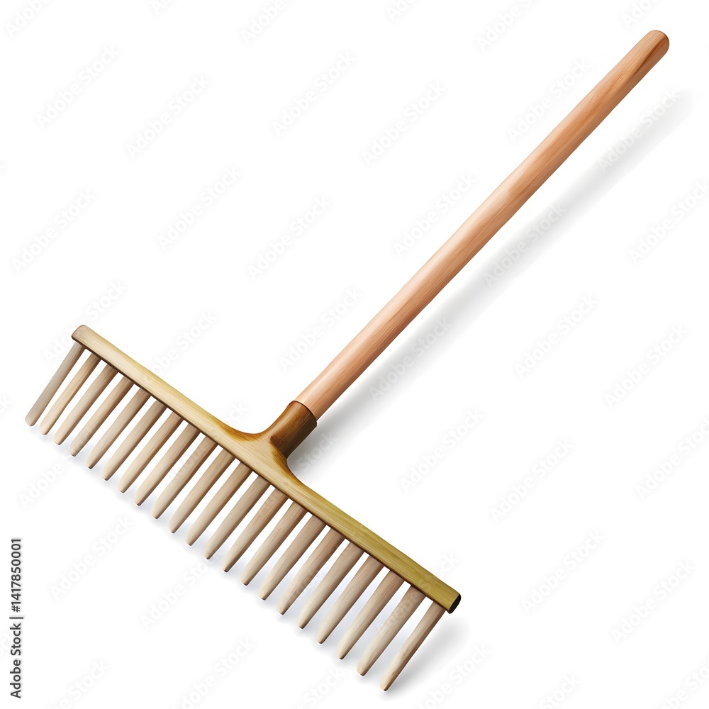 Wooden Rake on White Background