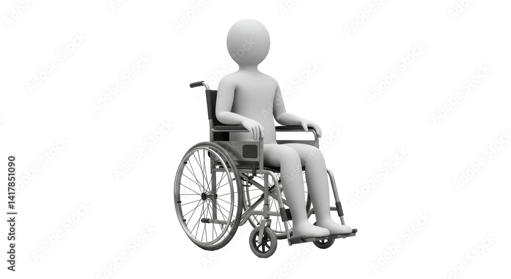 Isolated 3D Rendering of a Stick Figure Sitting in a Wheelchair