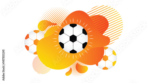 Creative football background featuring bold orange and yellow shapes with abstract soccer balls design ideal for sports themes and promotional artwork