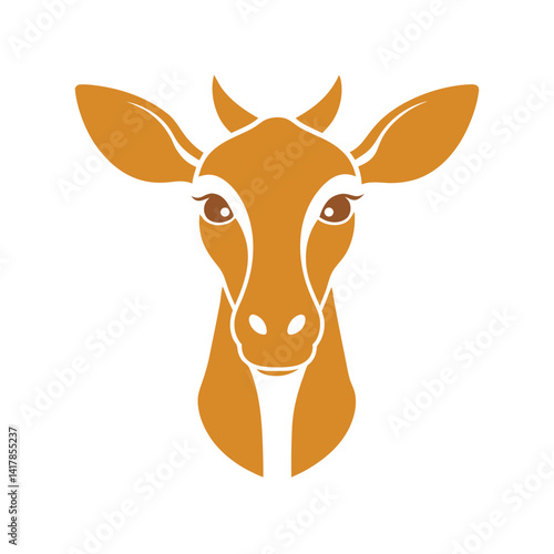 Giraffe Head Silhouette Vector Image, Tall Animal Icon Isolated on White