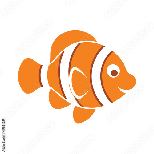 Clownfish Head Silhouette Vector Illustration, Sea Life Animal Isolated