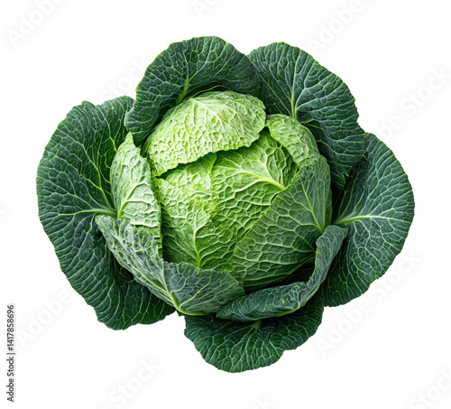 Fresh green cabbage harvest farm field food nature top view isolated on transparent background