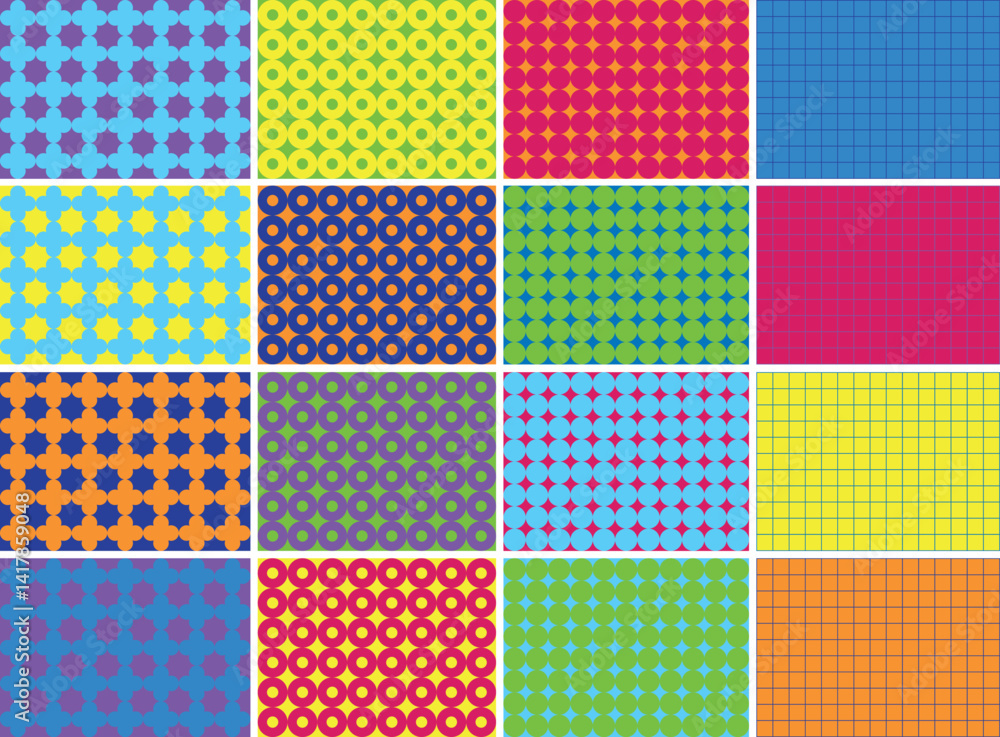 Textured vector backgrounds with simple and fun repeating patterns. Abstract colorful funky backgrounds for cards, posters, covers, banners, or branding Textured vector backgrounds with simple and fun repeating patterns. Abstract colorful funky backgrounds for cards, posters, covers, banners, or branding
