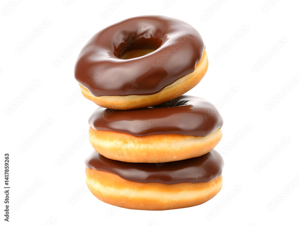 Stack of chocolate glazed donuts on transparent background Stack of chocolate glazed donuts on transparent background