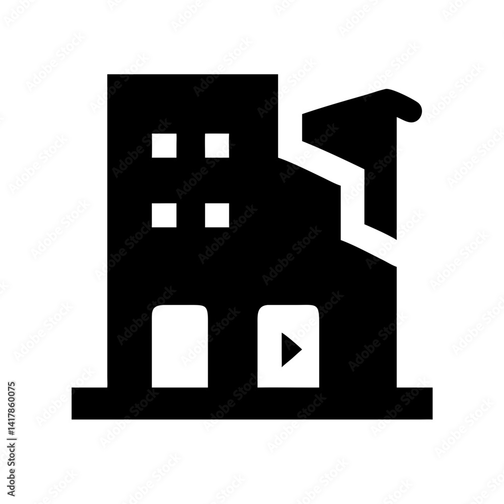 Icon of a damaged building to signify destruction or disrepair Icon of a damaged building to signify destruction or disrepair