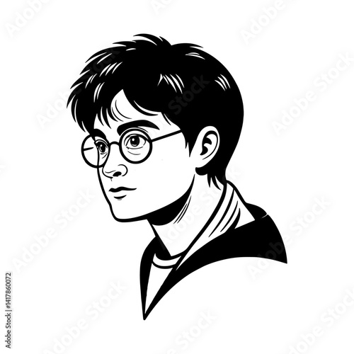 Young guy with glasses portrait, a cartoon vector face illustration