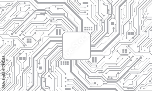 Abstract grey circuit board technology connected lines electronics elements computer motherboard chip processor semiconductor digital background vector